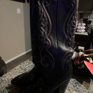 Steve Madden Black Embroidered Western Knee-High Boots